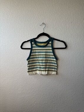 Urban Outfitters Teal, Yellow & Cream Striped Cropped Tank